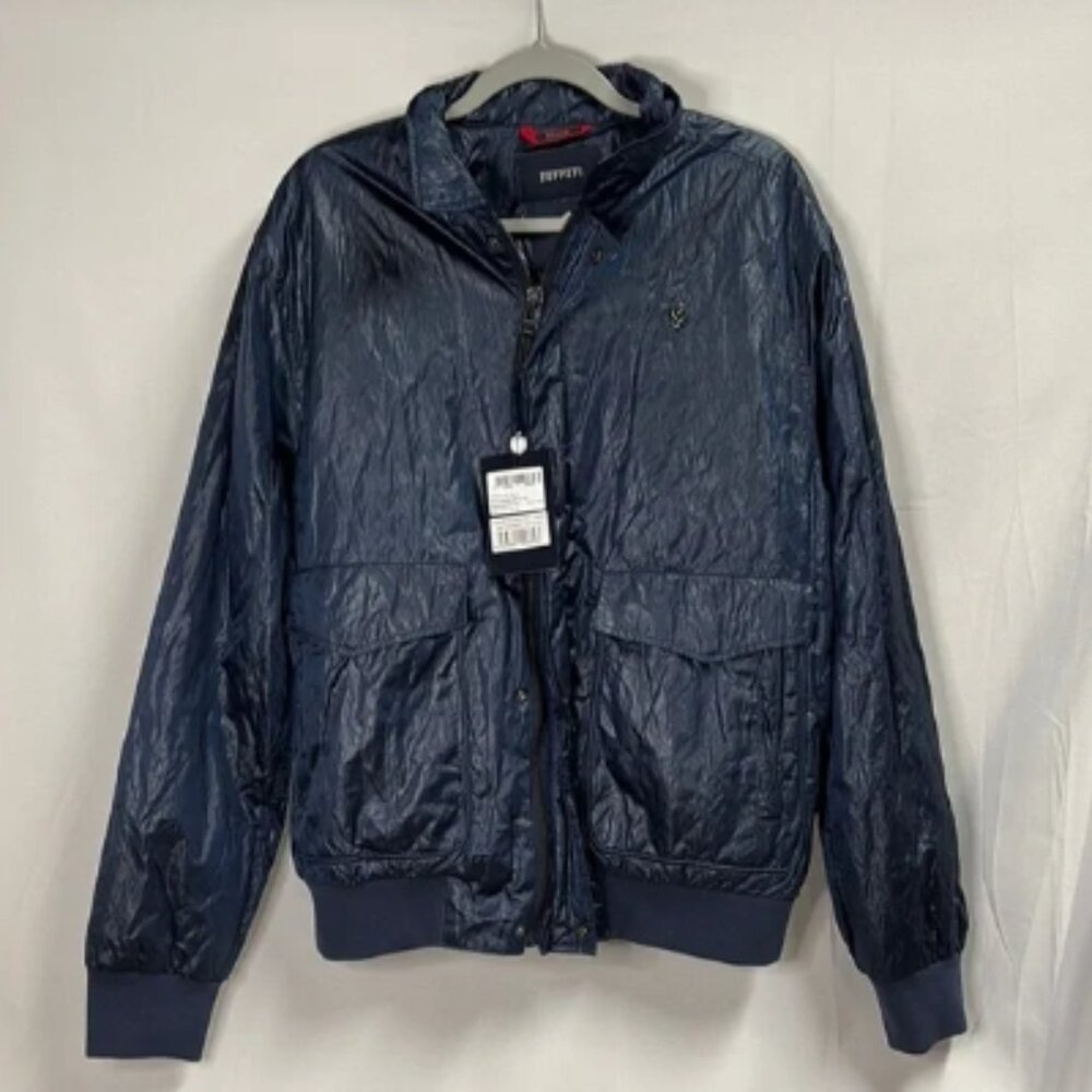 Ferrari Metal Bomber Jacket High Shine Dark Blue Size XXL NWT